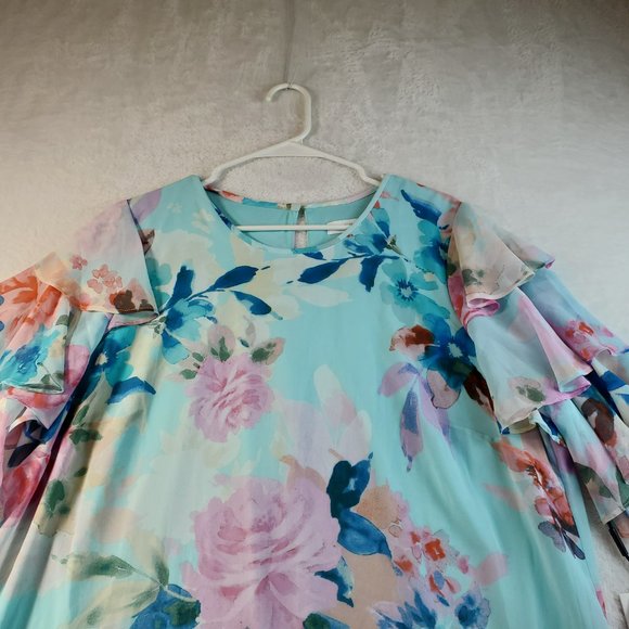 Calvin Klein Women's Multicolored Teal Floral Tiered Sleeve Dress Size 16W NWT - Picture 3 of 11